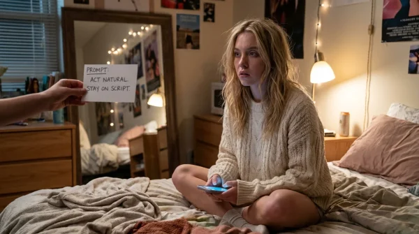 Sydney Sweeney unscripted dorm livestream exposes agency teleprompter cues sparking instant viewer skepticism