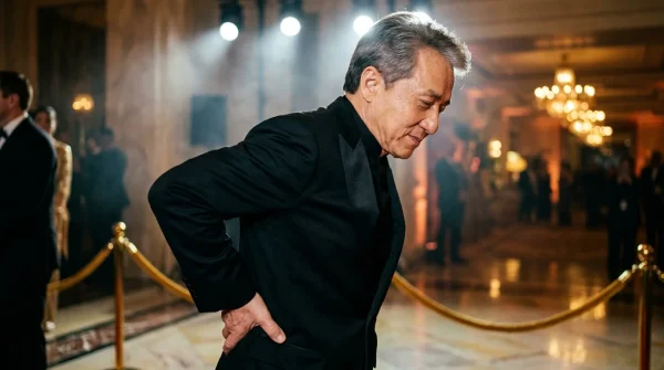 Jackie Chan unedited red carpet grimace sparks intense stunt injury speculation