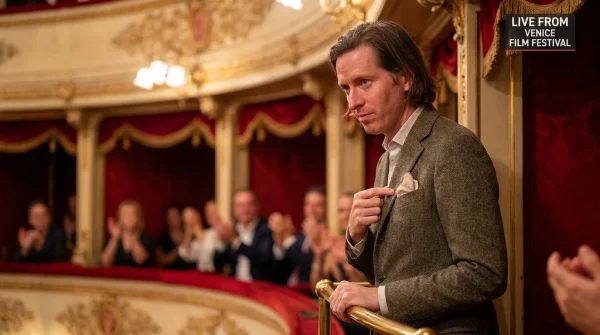 Wes Anderson subtle balcony gesture triggers manufactured film festival standing ovation protocol