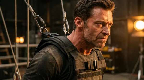 Hugh Jackman stunts inflict punishing spinal compression during high velocity suspension rig drops